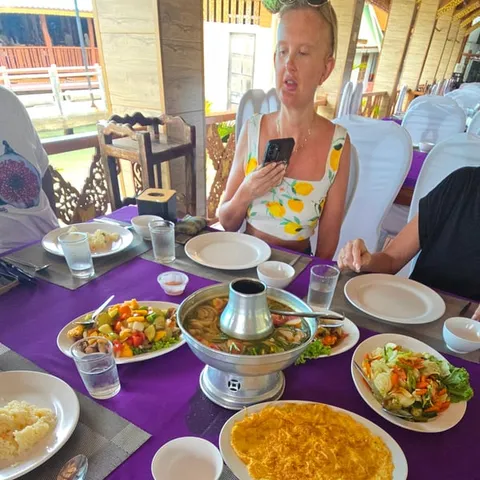 A Thai lunch laid out on the boat