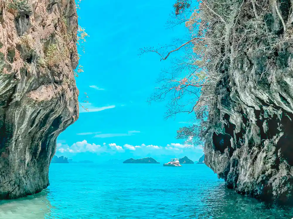 Narrow passage between two steep limestone rock formations